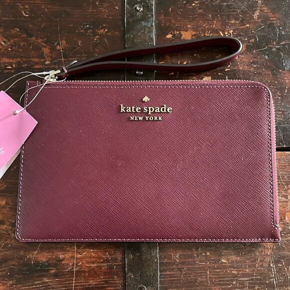 kate spade Handbags - Kate Spade Deep Berry Staci Leather Medium L-Zip Wristlet 8"x5" NWT